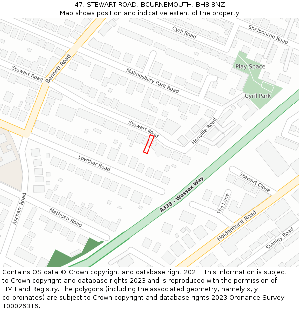 47, STEWART ROAD, BOURNEMOUTH, BH8 8NZ: Location map and indicative extent of plot