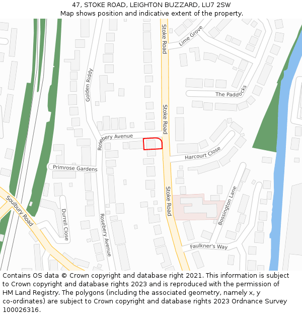 47, STOKE ROAD, LEIGHTON BUZZARD, LU7 2SW: Location map and indicative extent of plot