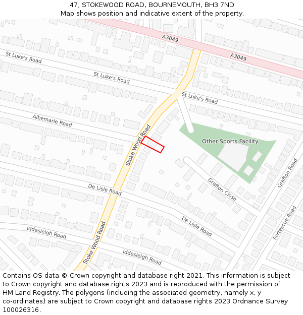 47, STOKEWOOD ROAD, BOURNEMOUTH, BH3 7ND: Location map and indicative extent of plot