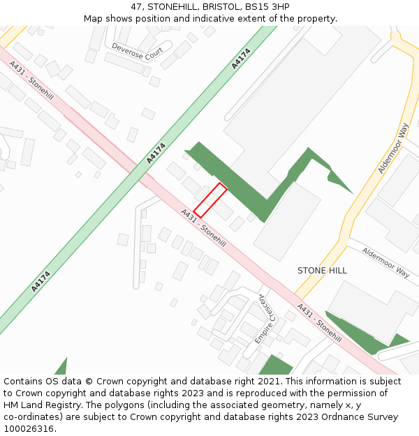 47, STONEHILL, BRISTOL, BS15 3HP: Location map and indicative extent of plot