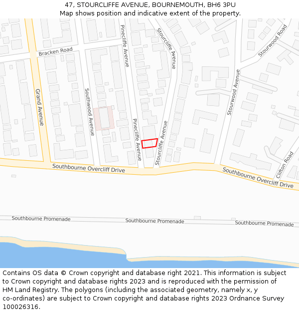 47, STOURCLIFFE AVENUE, BOURNEMOUTH, BH6 3PU: Location map and indicative extent of plot