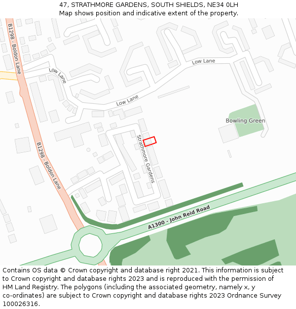 47, STRATHMORE GARDENS, SOUTH SHIELDS, NE34 0LH: Location map and indicative extent of plot