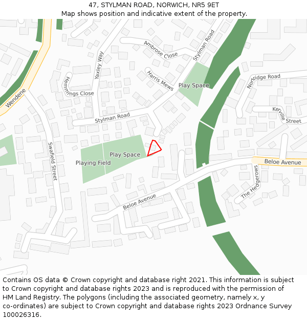 47, STYLMAN ROAD, NORWICH, NR5 9ET: Location map and indicative extent of plot