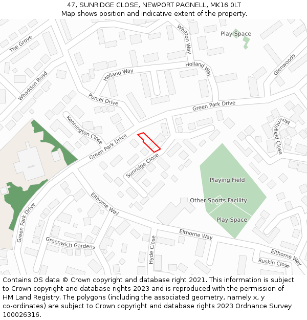 47, SUNRIDGE CLOSE, NEWPORT PAGNELL, MK16 0LT: Location map and indicative extent of plot