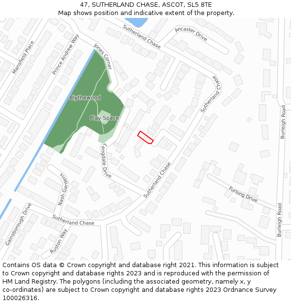 47, SUTHERLAND CHASE, ASCOT, SL5 8TE: Location map and indicative extent of plot