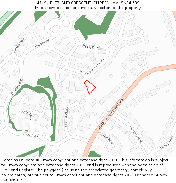 47, SUTHERLAND CRESCENT, CHIPPENHAM, SN14 6RS: Location map and indicative extent of plot