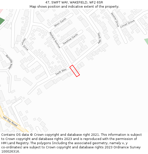 47, SWIFT WAY, WAKEFIELD, WF2 6SR: Location map and indicative extent of plot