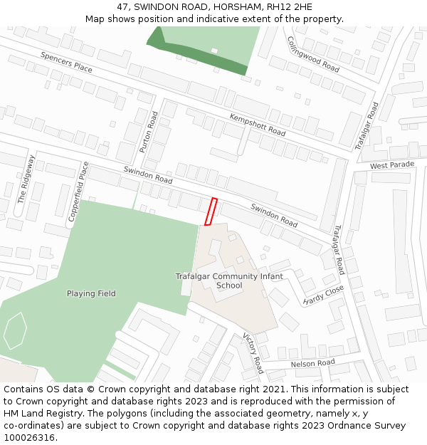 47, SWINDON ROAD, HORSHAM, RH12 2HE: Location map and indicative extent of plot