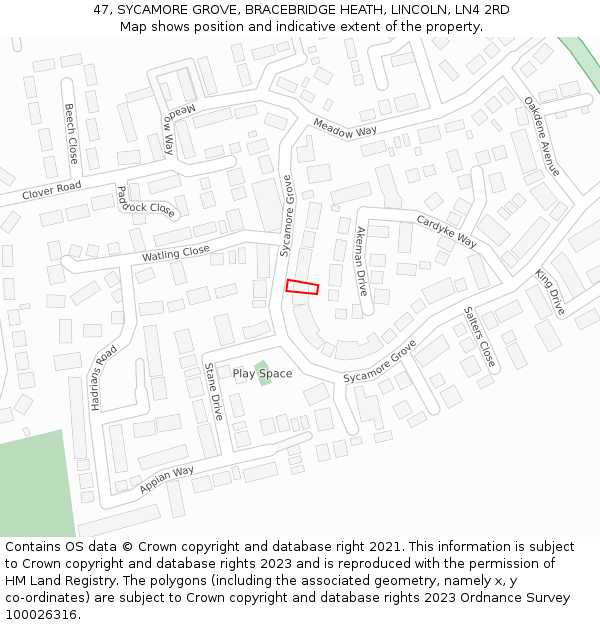 47, SYCAMORE GROVE, BRACEBRIDGE HEATH, LINCOLN, LN4 2RD: Location map and indicative extent of plot