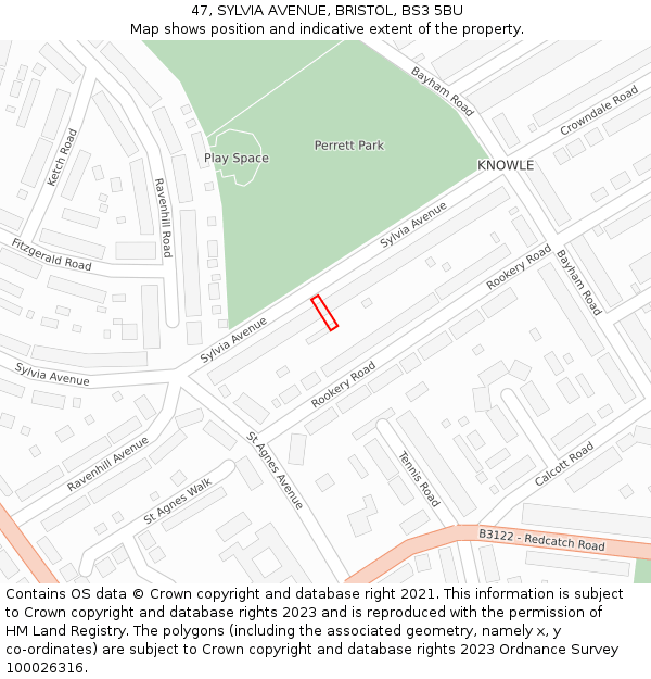 47, SYLVIA AVENUE, BRISTOL, BS3 5BU: Location map and indicative extent of plot