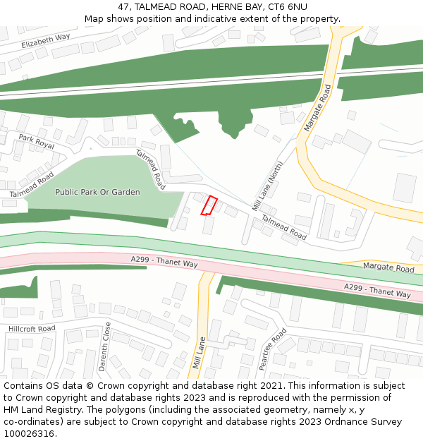 47, TALMEAD ROAD, HERNE BAY, CT6 6NU: Location map and indicative extent of plot