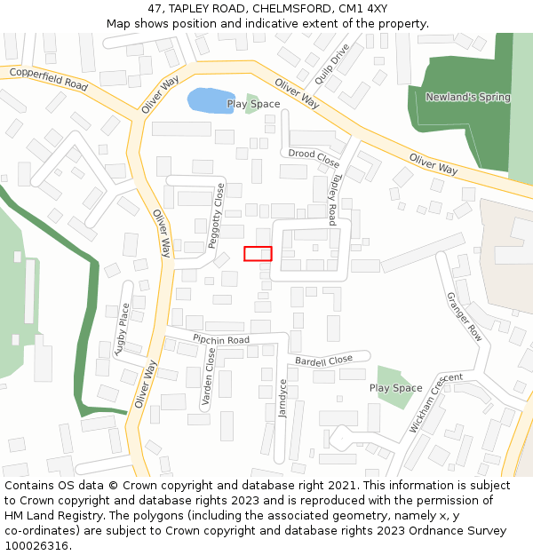 47, TAPLEY ROAD, CHELMSFORD, CM1 4XY: Location map and indicative extent of plot