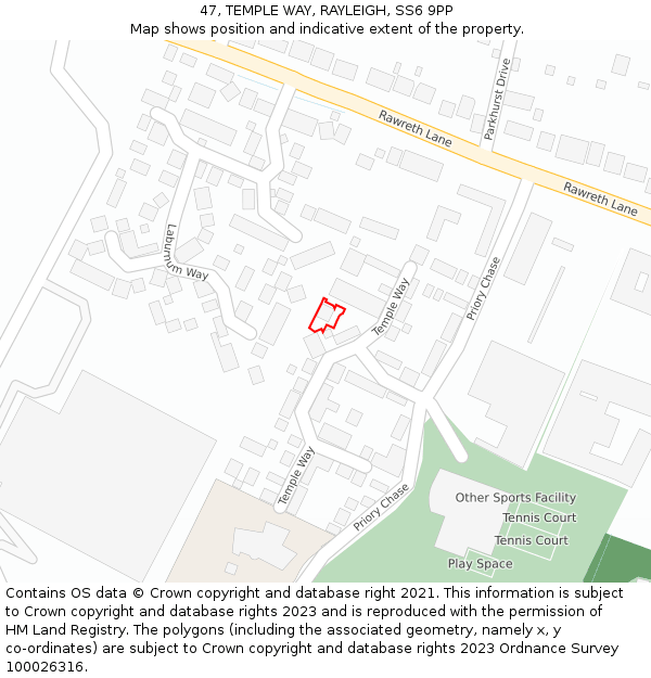 47, TEMPLE WAY, RAYLEIGH, SS6 9PP: Location map and indicative extent of plot