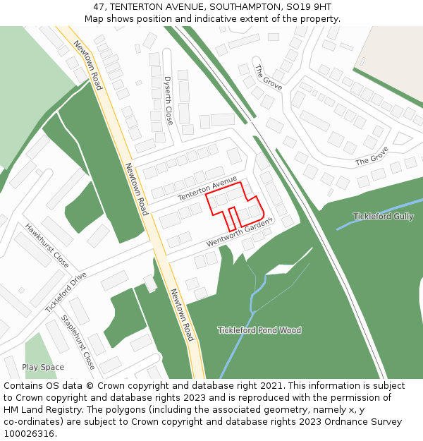 47, TENTERTON AVENUE, SOUTHAMPTON, SO19 9HT: Location map and indicative extent of plot