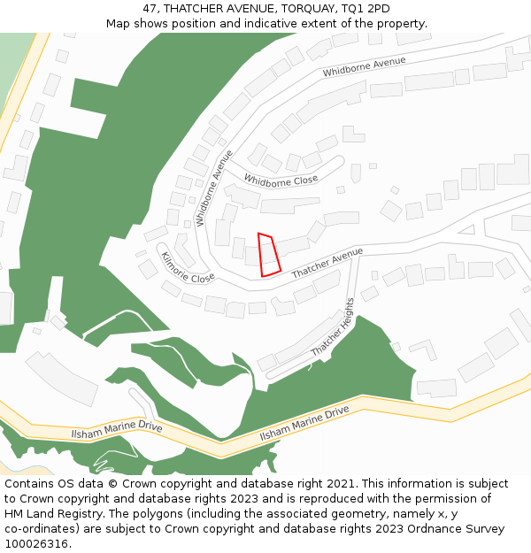 47, THATCHER AVENUE, TORQUAY, TQ1 2PD: Location map and indicative extent of plot