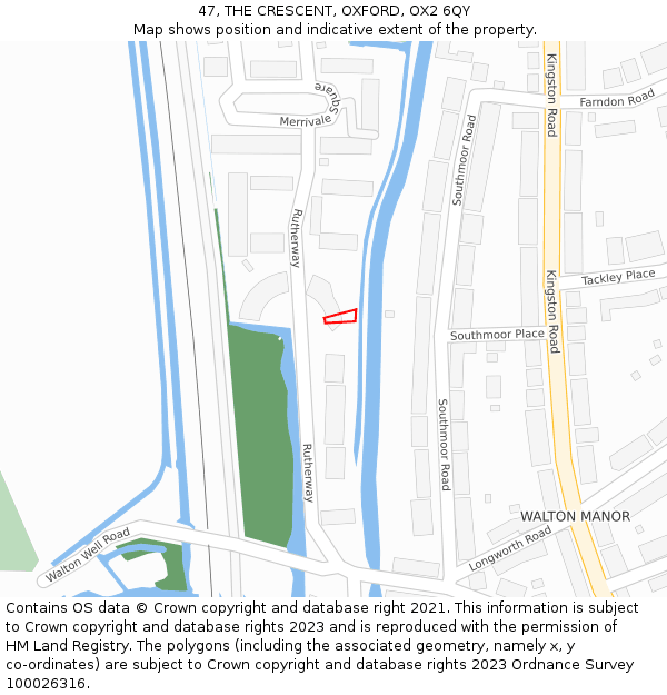 47, THE CRESCENT, OXFORD, OX2 6QY: Location map and indicative extent of plot