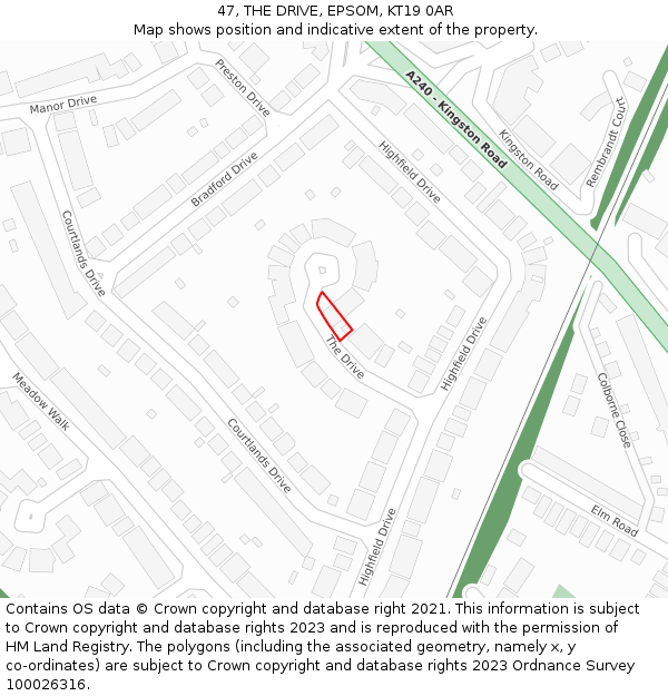 47, THE DRIVE, EPSOM, KT19 0AR: Location map and indicative extent of plot