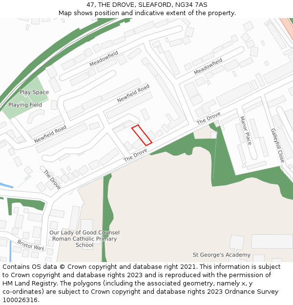 47, THE DROVE, SLEAFORD, NG34 7AS: Location map and indicative extent of plot