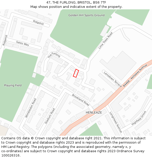 47, THE FURLONG, BRISTOL, BS6 7TF: Location map and indicative extent of plot