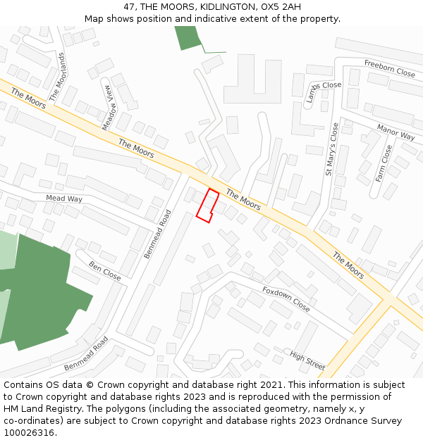 47, THE MOORS, KIDLINGTON, OX5 2AH: Location map and indicative extent of plot