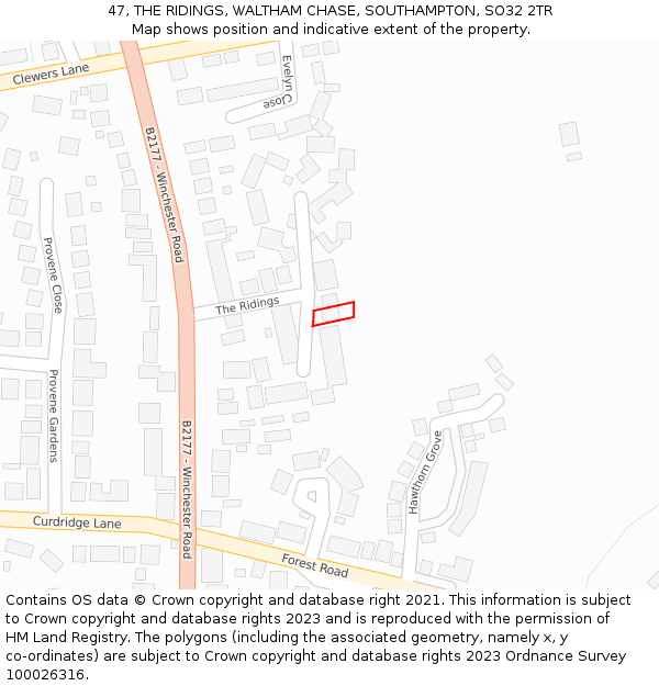 47, THE RIDINGS, WALTHAM CHASE, SOUTHAMPTON, SO32 2TR: Location map and indicative extent of plot