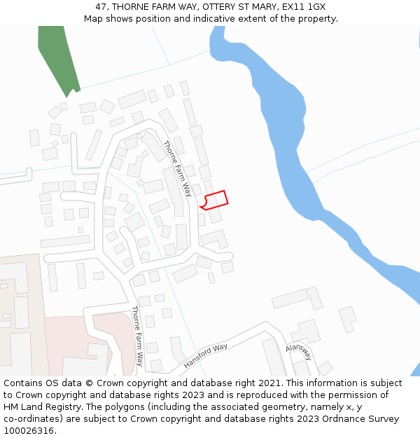 47, THORNE FARM WAY, OTTERY ST MARY, EX11 1GX: Location map and indicative extent of plot