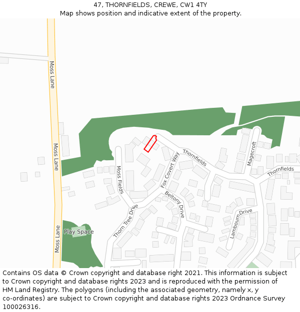 47, THORNFIELDS, CREWE, CW1 4TY: Location map and indicative extent of plot