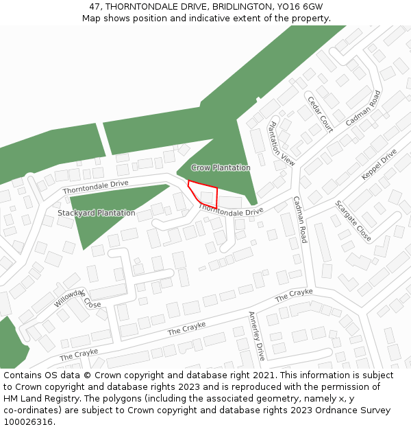 47, THORNTONDALE DRIVE, BRIDLINGTON, YO16 6GW: Location map and indicative extent of plot