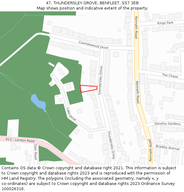 47, THUNDERSLEY GROVE, BENFLEET, SS7 3EB: Location map and indicative extent of plot