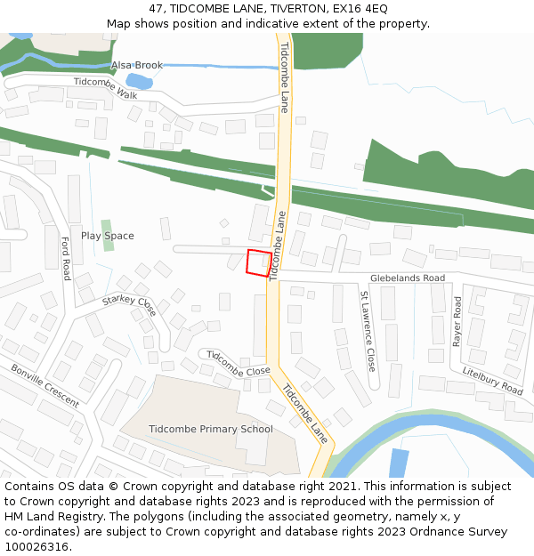 47, TIDCOMBE LANE, TIVERTON, EX16 4EQ: Location map and indicative extent of plot