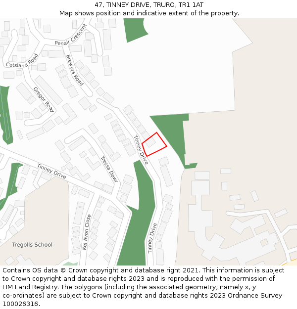 47, TINNEY DRIVE, TRURO, TR1 1AT: Location map and indicative extent of plot