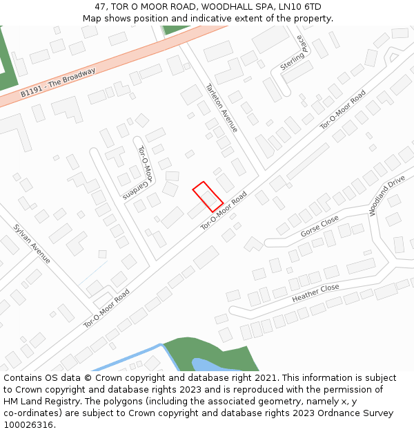 47, TOR O MOOR ROAD, WOODHALL SPA, LN10 6TD: Location map and indicative extent of plot