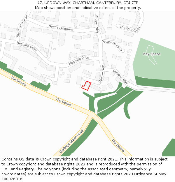 47, UPDOWN WAY, CHARTHAM, CANTERBURY, CT4 7TP: Location map and indicative extent of plot