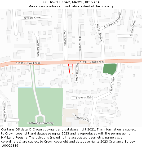 47, UPWELL ROAD, MARCH, PE15 9EA: Location map and indicative extent of plot