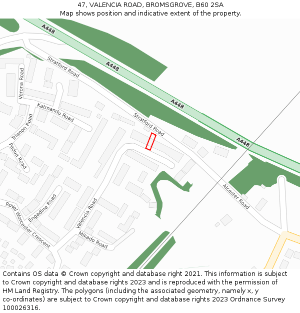 47, VALENCIA ROAD, BROMSGROVE, B60 2SA: Location map and indicative extent of plot