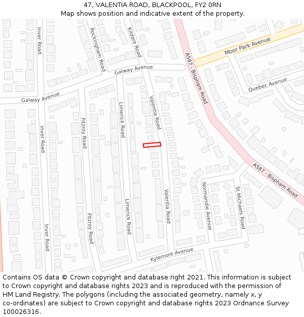 47, VALENTIA ROAD, BLACKPOOL, FY2 0RN: Location map and indicative extent of plot