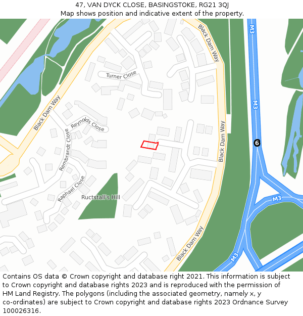 47, VAN DYCK CLOSE, BASINGSTOKE, RG21 3QJ: Location map and indicative extent of plot