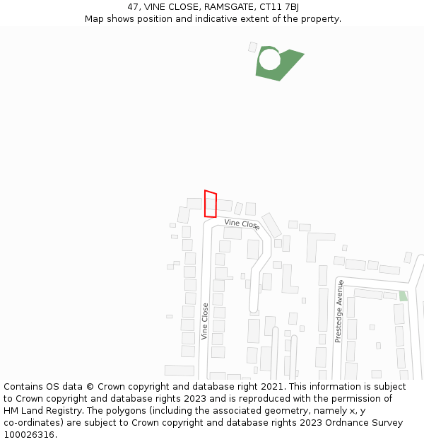 47, VINE CLOSE, RAMSGATE, CT11 7BJ: Location map and indicative extent of plot