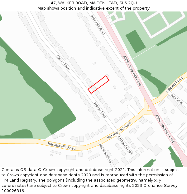 47, WALKER ROAD, MAIDENHEAD, SL6 2QU: Location map and indicative extent of plot