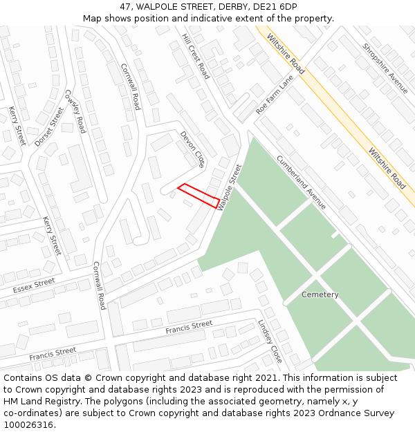 47, WALPOLE STREET, DERBY, DE21 6DP: Location map and indicative extent of plot
