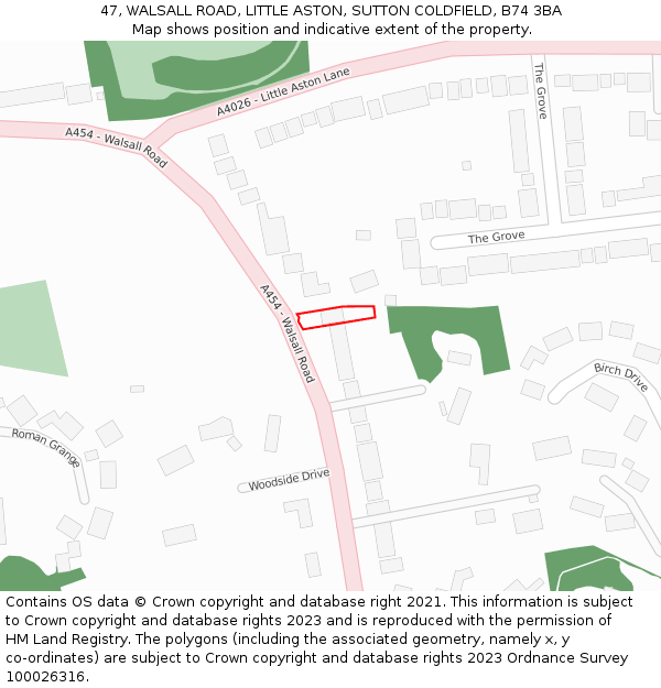 47, WALSALL ROAD, LITTLE ASTON, SUTTON COLDFIELD, B74 3BA: Location map and indicative extent of plot