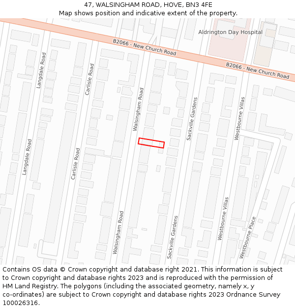 47, WALSINGHAM ROAD, HOVE, BN3 4FE: Location map and indicative extent of plot