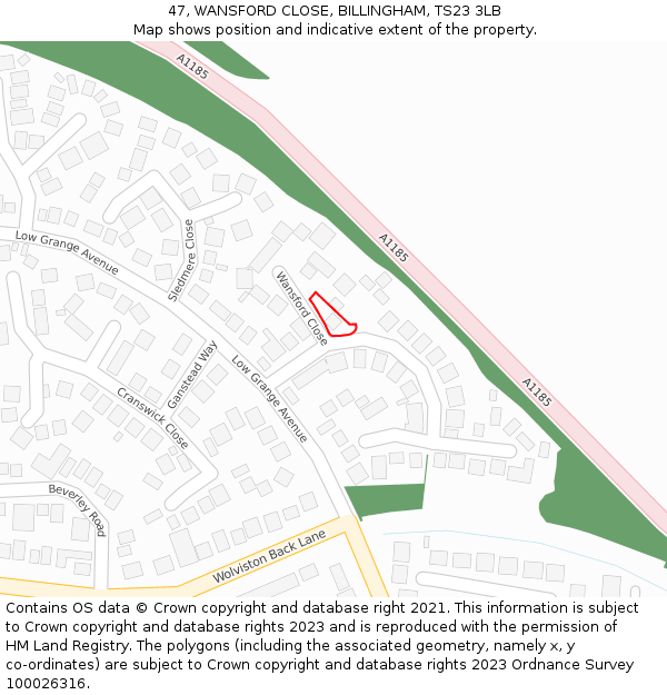 47, WANSFORD CLOSE, BILLINGHAM, TS23 3LB: Location map and indicative extent of plot