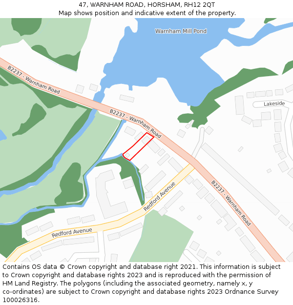 47, WARNHAM ROAD, HORSHAM, RH12 2QT: Location map and indicative extent of plot