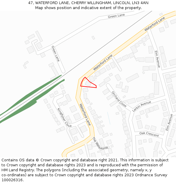 47, WATERFORD LANE, CHERRY WILLINGHAM, LINCOLN, LN3 4AN: Location map and indicative extent of plot