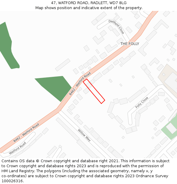 47, WATFORD ROAD, RADLETT, WD7 8LG: Location map and indicative extent of plot