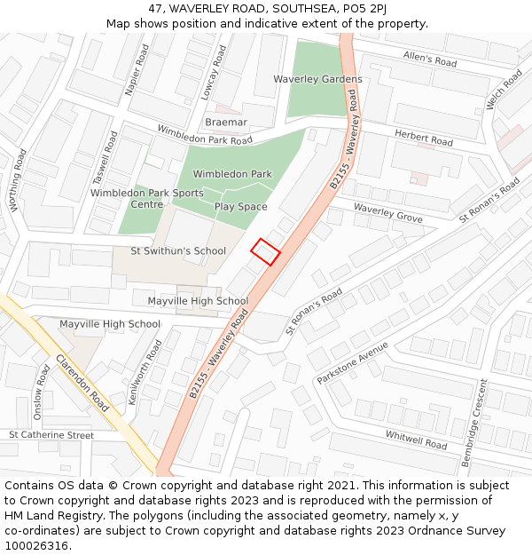 47, WAVERLEY ROAD, SOUTHSEA, PO5 2PJ: Location map and indicative extent of plot