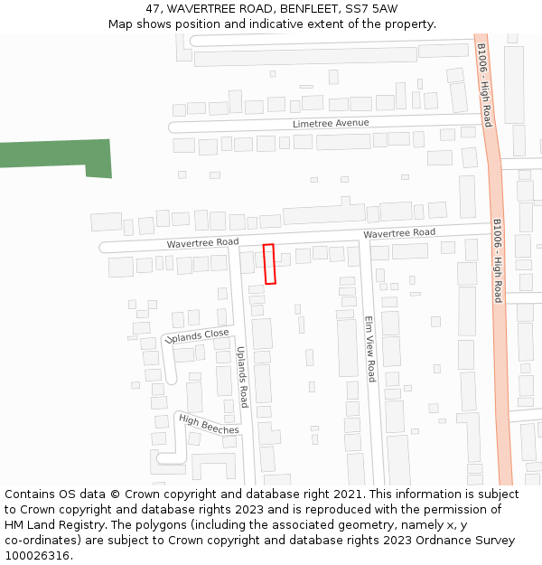47, WAVERTREE ROAD, BENFLEET, SS7 5AW: Location map and indicative extent of plot