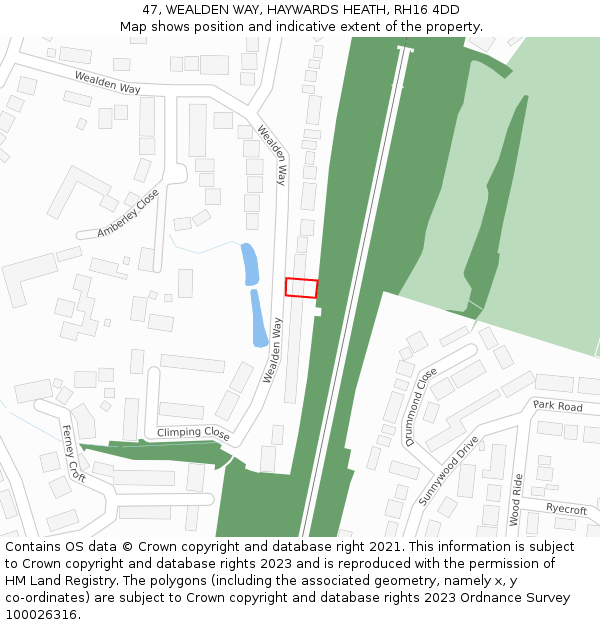 47, WEALDEN WAY, HAYWARDS HEATH, RH16 4DD: Location map and indicative extent of plot