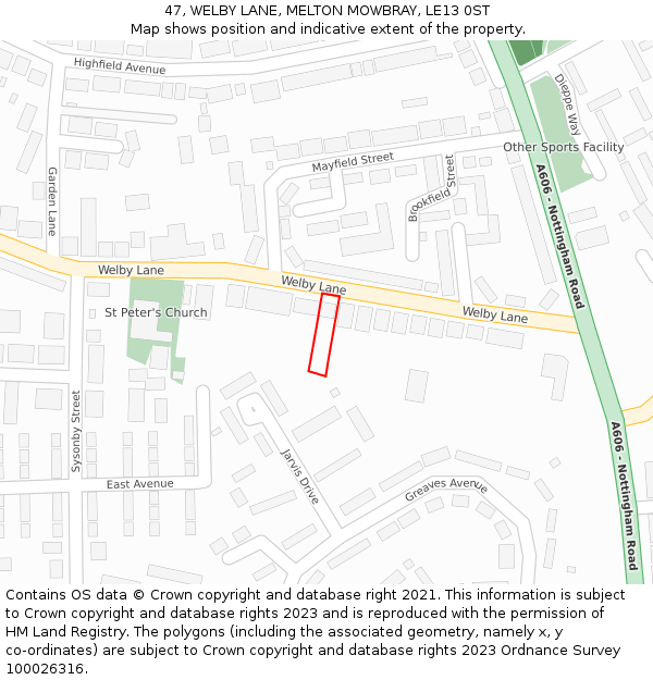 47, WELBY LANE, MELTON MOWBRAY, LE13 0ST: Location map and indicative extent of plot